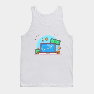 Laptop with coin and paper money cartoon Tank Top